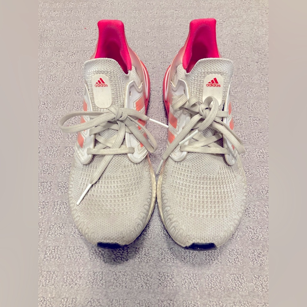 Adidas UltraBoost pink and white sneakers size 7